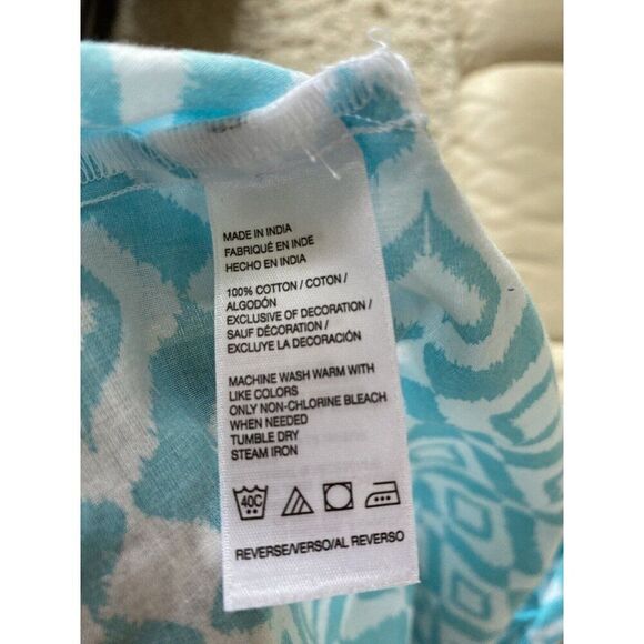 IZOD Blouse Top Tunic Kaftan XL Turquoise Blue White - Picture 6 of 6